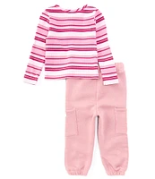 Roxy Baby Girls 12-24 Months Long Sleeve Horizontal-Striped T-Shirt & Solid Cargo-Pocket Jogger Pant Set