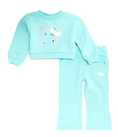 Roxy Baby Girls 12-24 Months Long Sleeve Logo-Detailed Fleece Sweatshirt & Matching Jogger Pant Set