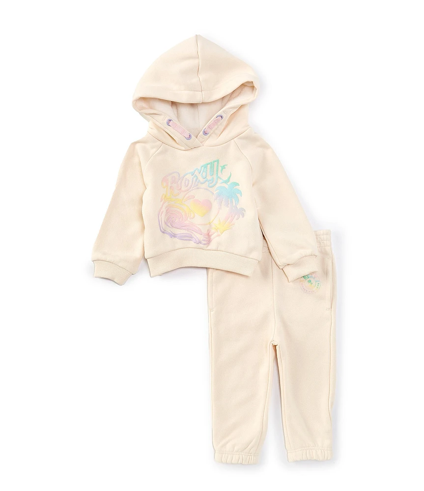 Roxy Baby Girls 12-24 Months Long Sleeve Graphic Fleece Hoodie & Matching Fleece Jogger Pant Set