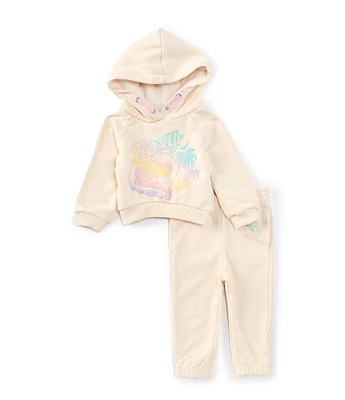 Roxy Baby Girls 12-24 Months Long Sleeve Graphic Fleece Hoodie & Matching Fleece Jogger Pant Set