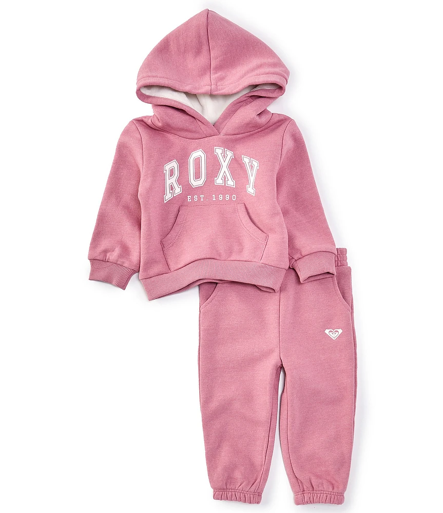 Roxy Baby Girls 12-24 Months Long Sleeve Logo Fleece Hoodie & Matching Fleece Jogger Pant Set