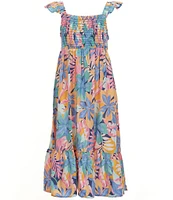 Roxy Big Girls 7-16 Paradise Found Ruffle Sleeve Smocked Tropical Print Midi Dress