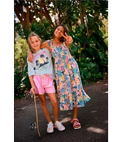 Roxy Big Girls 7-16 Paradise Found Ruffle Sleeve Smocked Tropical Print Midi Dress