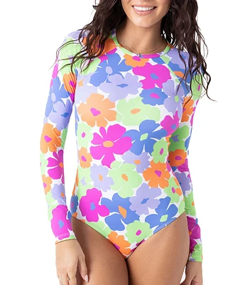 Roxy California Dreaming Onsie Crew Neck Long Sleeve Zip Back One Piece Swimsuit