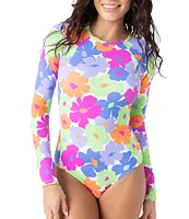 Roxy California Dreaming Onsie Crew Neck Long Sleeve Zip Back One Piece Swimsuit