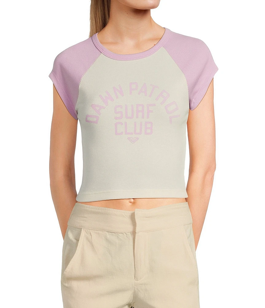 Roxy Dawn Patrol Surf Club Raglan Sleeve Color Block Cropped T-Shirt