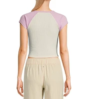 Roxy Dawn Patrol Surf Club Raglan Sleeve Color Block Cropped T-Shirt