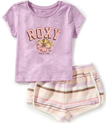 Roxy Little Girls 2T-6X Logo Top & Stripe Terry Short Set