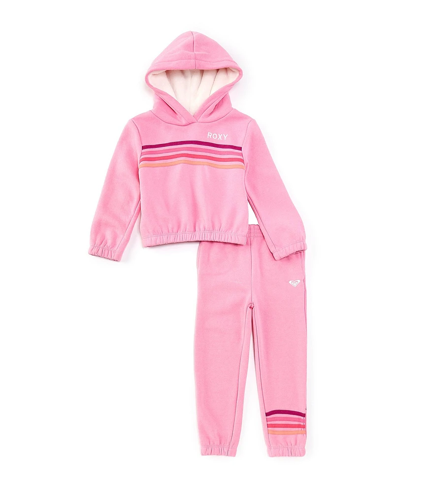 Roxy Little Girls 2T-6X Long Sleeve Chest-Stripe Fleece Hoodie & Stripe-Detailed Fleece Jogger Pant Set