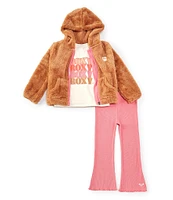 Roxy Little Girls 2T-6X Long Sleeve Sherpa Jacket, Short Sleeve Graphic T-Shirt & Solid Knit Leggings Set