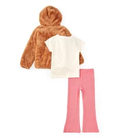 Roxy Little Girls 2T-6X Long Sleeve Sherpa Jacket, Short Sleeve Graphic T-Shirt & Solid Knit Leggings Set