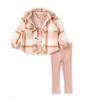 Roxy Little Girls 2T-6X Long-Sleeve Plaid PolarFleece Shirt Jacket, Short-Sleeve Graphic T-Shirt & Solid Leggings Set