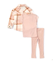 Roxy Little Girls 2T-6X Long-Sleeve Plaid PolarFleece Shirt Jacket, Short-Sleeve Graphic T-Shirt & Solid Leggings Set