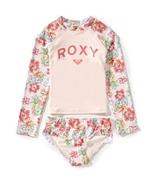Roxy Little Girls 2T-6X Floral Printed Rashguard Top & Matching Bottom Two-Piece Swimsuit Set
