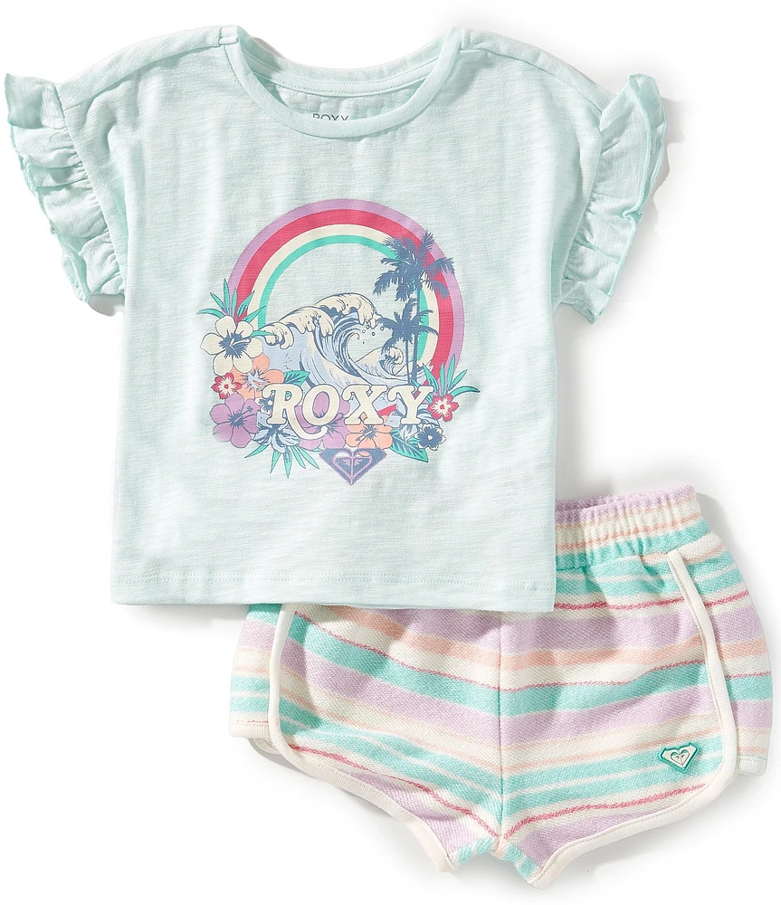 Roxy Little Girls 2T-6X Loop Ruffle Sleeve Top & Terry Short Set