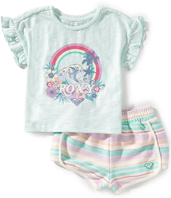 Roxy Little Girls 2T-6X Loop Ruffle Sleeve Top & Terry Short Set
