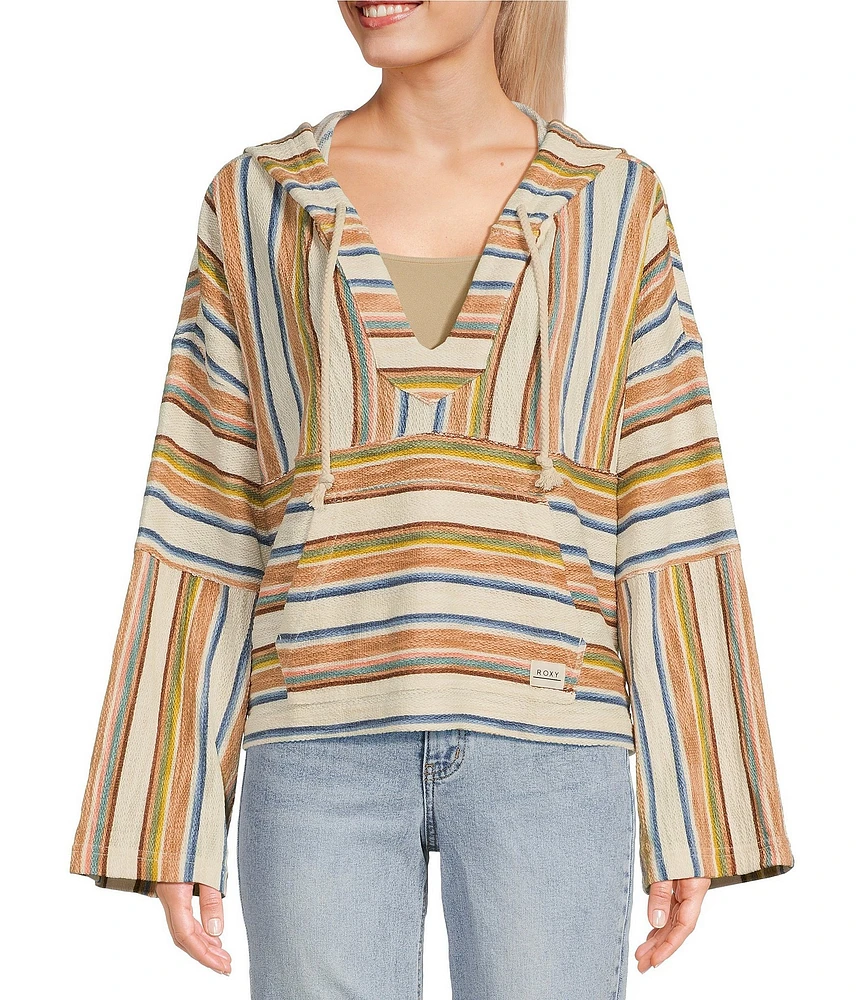 Roxy Long Sleeve Rich Coast Striped Terry Fleece Poncho Hoodie