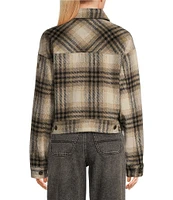 Roxy Long Sleeve Township Dark Plaid Wool Blend Cropped Shacket