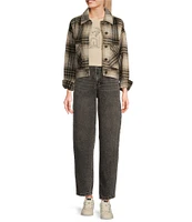 Roxy Long Sleeve Township Dark Plaid Wool Blend Cropped Shacket