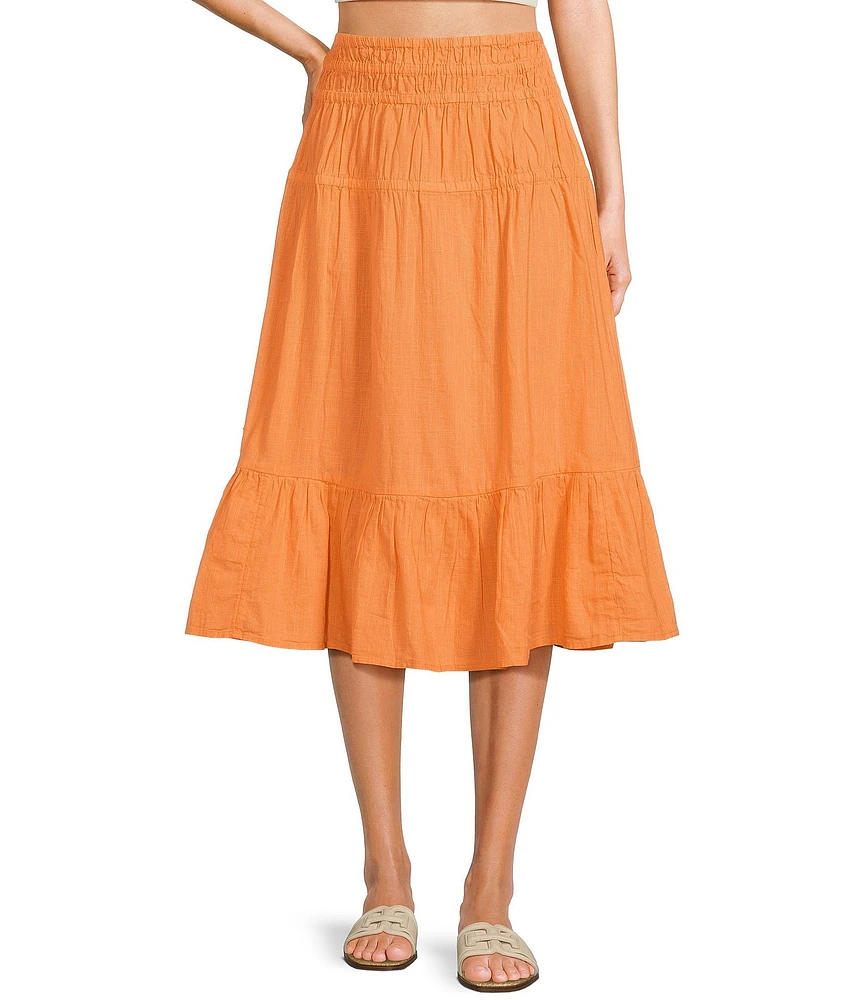 Roxy Malia Coordinating Solid Ruffle Tiered Midi Skirt