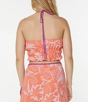 Roxy Marcella Halter-Neck Tropical Floral Print Cropped Tank Top