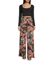 Roxy Midnight Avenue Mid Rise Tropical Floral Print Palazzo Pants