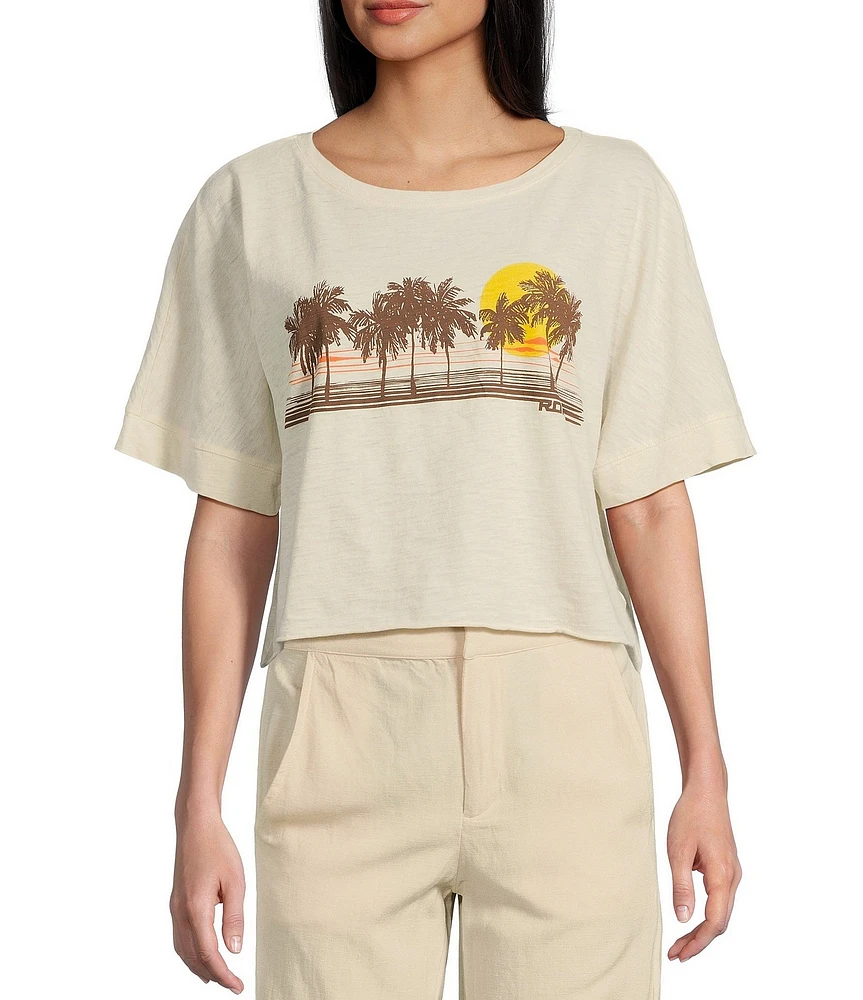 Roxy Palm Stripe Short Sleeve Cropped Graphic T-Shirt