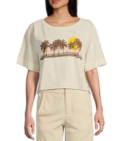 Roxy Palm Stripe Short Sleeve Cropped Graphic T-Shirt