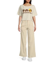 Roxy Palm Stripe Short Sleeve Cropped Graphic T-Shirt