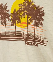 Roxy Palm Stripe Short Sleeve Cropped Graphic T-Shirt