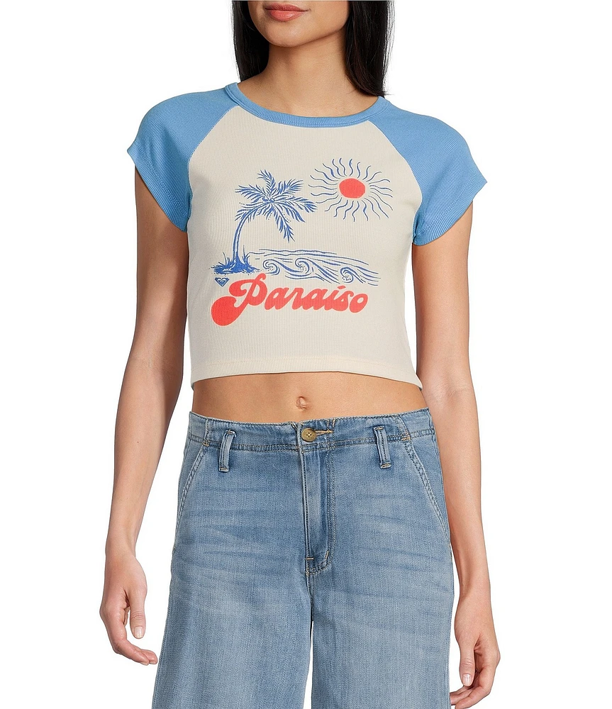 Roxy Paraiso Raglan Sleeve Color Block Cropped Graphic T-Shirt