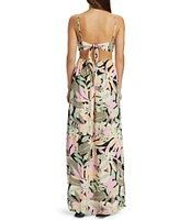 Roxy Riviera Nights Tropical Print Tie Back Side Slit Maxi Dress