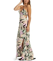 Roxy Riviera Nights Tropical Print Tie Back Side Slit Maxi Dress