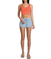 Roxy Scenic Route Mid Rise Frayed Hem Pull-On Drawstring Shorts