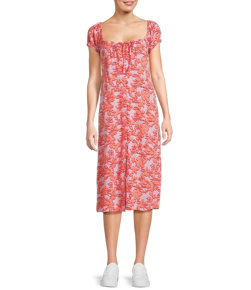 Roxy Shelley Coast Cap Sleeve Floral Printed Midi Dress