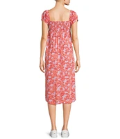 Roxy Shelley Coast Cap Sleeve Floral Printed Midi Dress