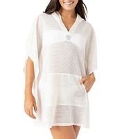 Roxy Solid Crochet Hoodie Neck Poncho Swim Cover-Up