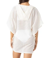 Roxy Solid Crochet Hoodie Neck Poncho Swim Cover-Up
