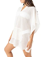 Roxy Solid Crochet Hoodie Neck Poncho Swim Cover-Up