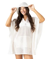 Roxy Solid Crochet Hoodie Neck Poncho Swim Cover-Up
