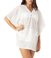 Roxy Solid Crochet Hoodie Neck Poncho Swim Cover-Up