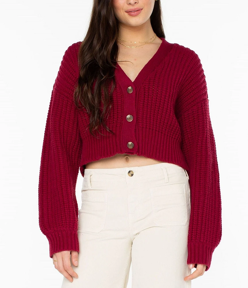 Roxy Sundaze Button Front Cropped Chenille Sweater