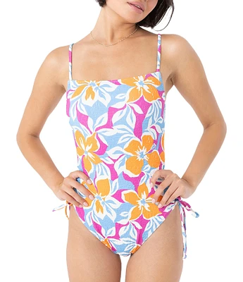 Roxy Topanga Canyon Square Neck Side Lace-Up Tank One Piece Swimsuit