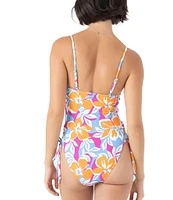 Roxy Topanga Canyon Square Neck Side Lace-Up Tank One Piece Swimsuit
