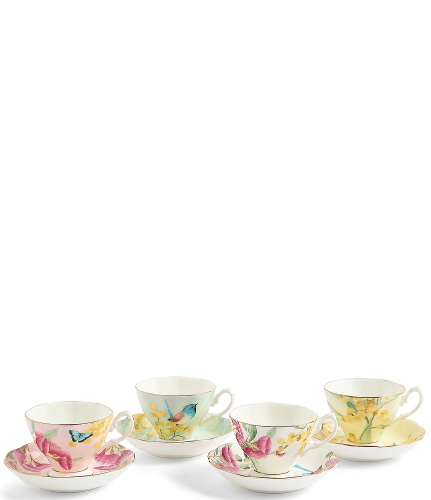 Royal Albert Miranda Kerr Australiana Mixed Teacup & Saucer - Set of 4
