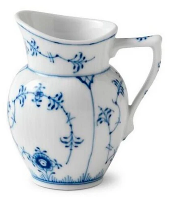 Royal Copenhagen Blue Fluted Plain Floral Pattern Motif Porcelain Cream Jug