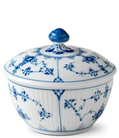 Royal Copenhagen Blue Fluted Plain Floral Pattern Motif Porcelain Sugar Bowl with Lid