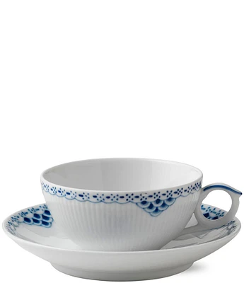 Royal Copenhagen Princess Delicate Blue Lace Border Pattern Tea Cup and Saucer