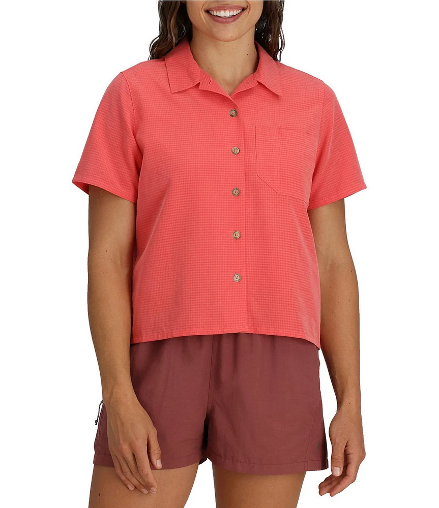 Royal Robbins Women's Desert Pucker Point Collar Short Sleeve Button Front Boxy Top