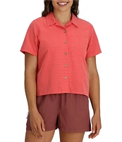 Royal Robbins Women's Desert Pucker Point Collar Short Sleeve Button Front Boxy Top